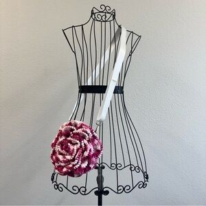 Pink & White Hand Crocheted Rose Purse